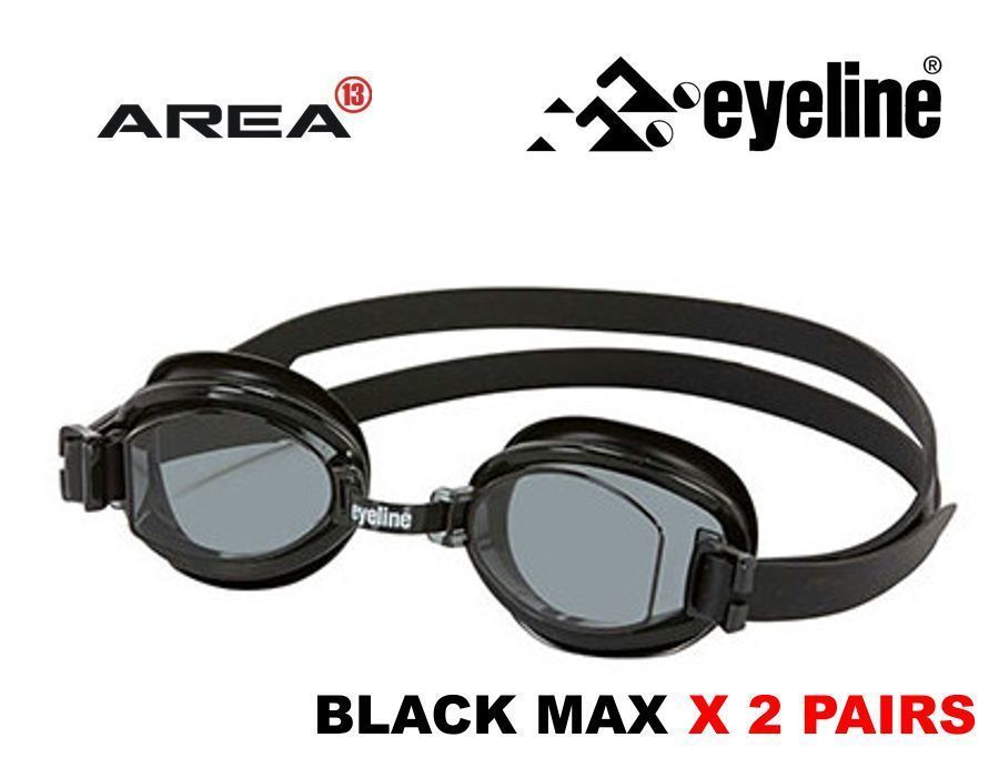 EYELINE BLACK MAX SWIMMING GOGGLES X 2 PAIRS ,TRAINING SWIMMING GOGGLES